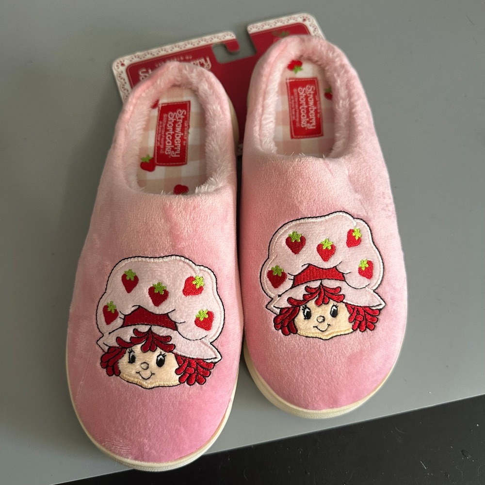 Strawberry Shortcake Pink Plush Slippers Womens Large 8-9 Character House Shoes